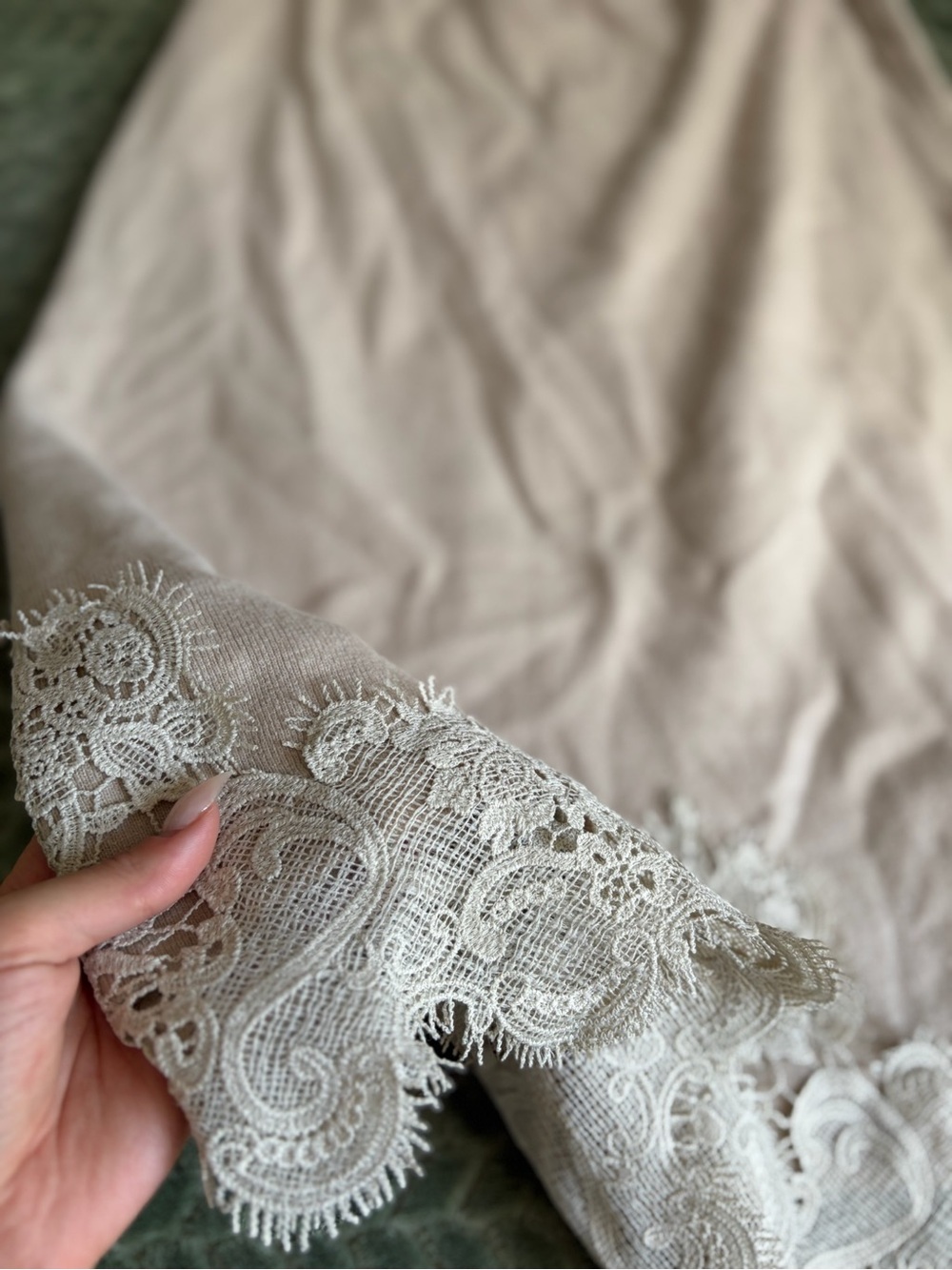 Taupe Lace-Trim Midi Skirt - Picture 2 of 4